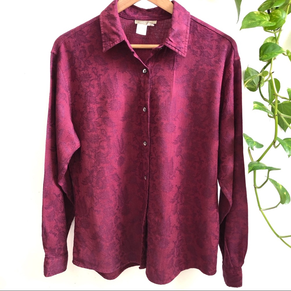 Vintage • Magenta Flannel Button-Up Floral Print